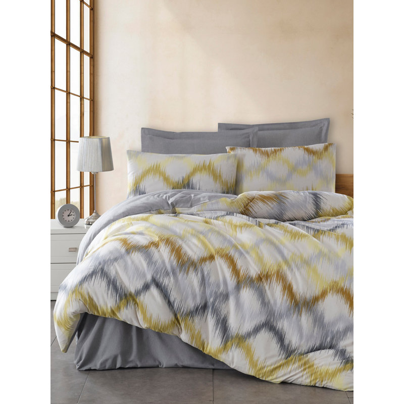 Stylish Quilt Cover Set, Grey & Yellow, 53.1 x 78.7 inches | 65% Cotton / 35% Polyester, 120 Thread Count | Machine Washable, Button Closure for Quilt & Envelope Pillowcase | Perfect for Cozy Bedroom Décor