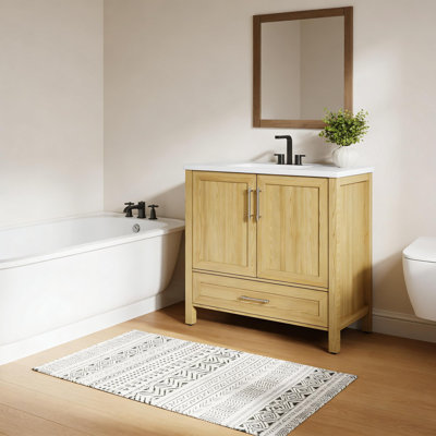 Bathroom Vanity with Ceramic Basin, Cabinet Doors and Drawer for Bathroom and Garden