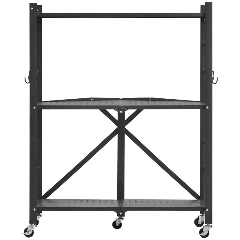 3 tablettes pliables en métal avec roulettes, 28 x 13 36 pouces, assemblage facile, 360 supports rotatifs de 200 lb, espace pour l'installation de petits espaces, maisons