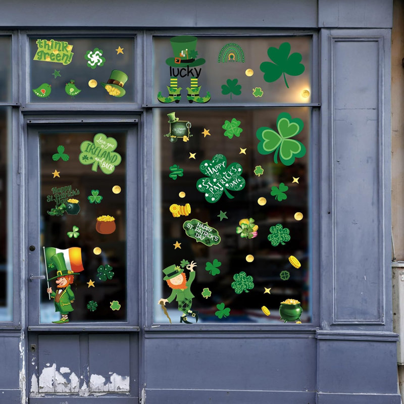 Décorations de la Saint-Patrick : autocollants pour fenêtres (10 feuilles) en forme de trèfle
