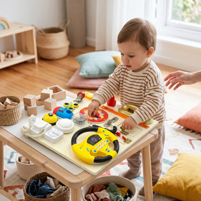 Sensory Learning Toddler Busy Board, Toddler Sensory Activity Large Size Multifunctional Children Wooden Activity Board Learning Toy