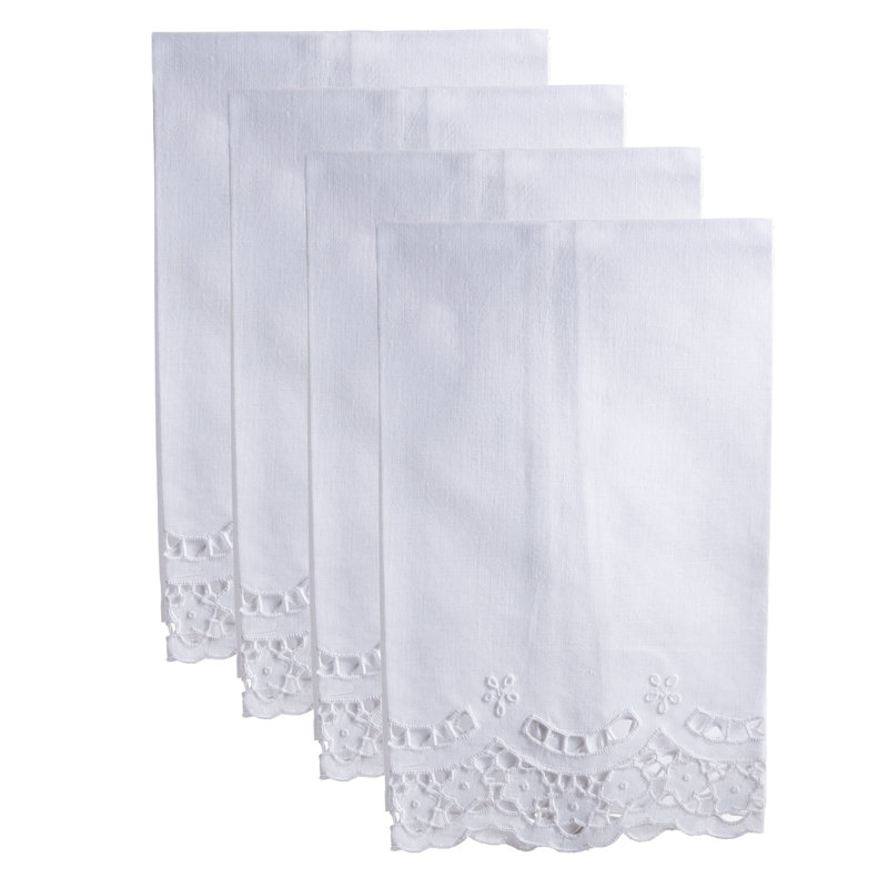 Serviette d'invité en lin Handwork Cutwork - Bordure festonnée pour le style de la salle de bain