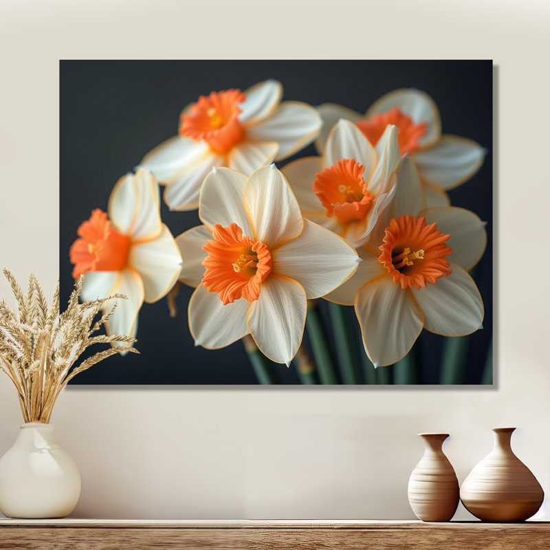 Jaune jaune orange tournesol sourire jonquilles - jonquilles murales salon, Toile tendue, H 30 po x l 40 po