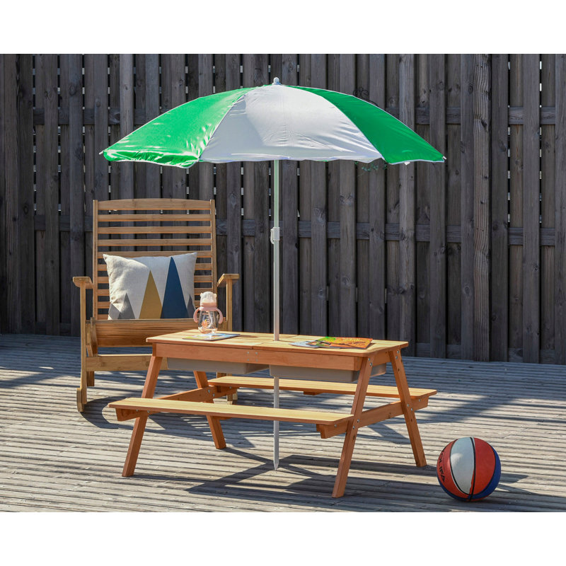 Outsunny Kids Picnic Table, Sand and Water, Benches, Kids 3-6, Brown
