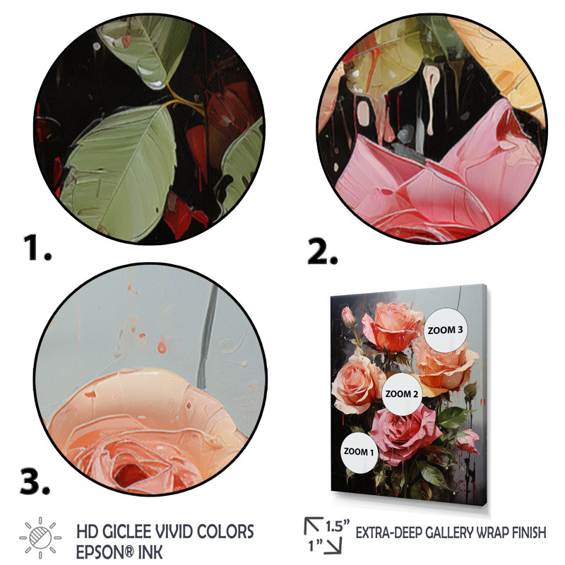 «Daezon Pink Ravish Roses Bouquet II», reproduction sur toile, H 44 po x l 34 po x P 1,5 po, Cadre photo noir