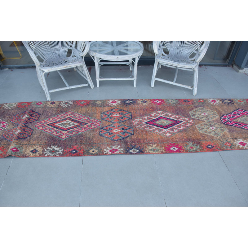 Tapis turc rétro rose Anatolian Herki: tapis de chambre antique tissé à la main