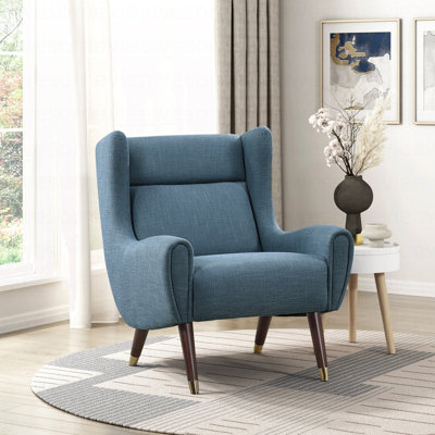 Chaise d'appoint moderne à oreilles rembourrée bleue 1pc