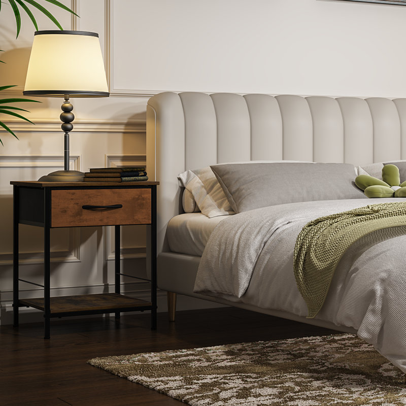 Nightstand, Bedside Table with Drawer and Storage Shelf,End Table with Steel Frame, Night Stands for Bedroom, Living Room