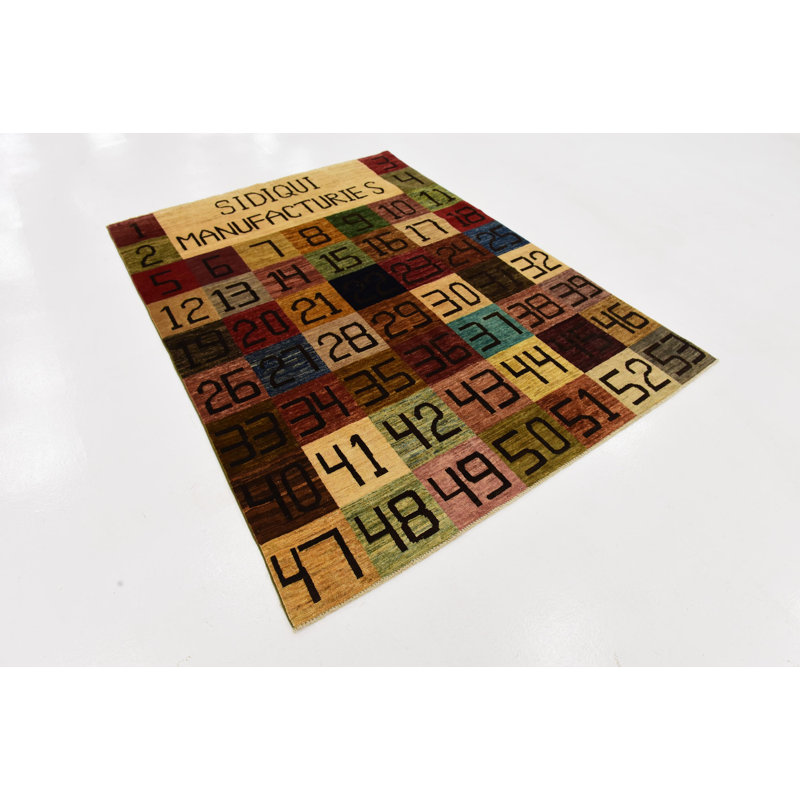 Tapis intérieur de la laine 4 pi 10 po x 6 pi 7 po one-of-kind à la main noué la new age Nash