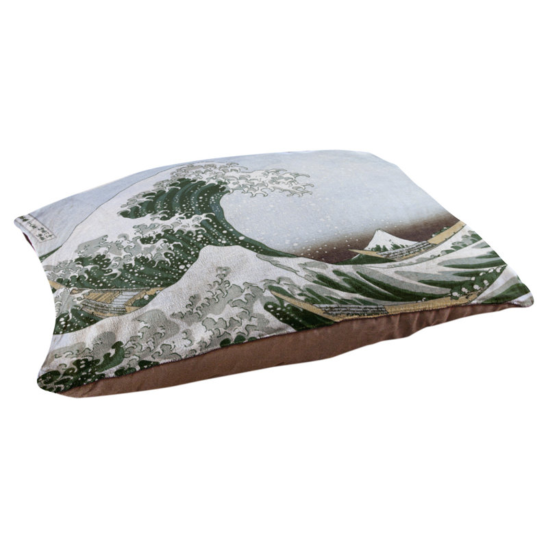 Oreiller the great wave dog Burkart, Moyen (L 29,5 po x P19,5 po x H 9,5 po), Bleu / Vert