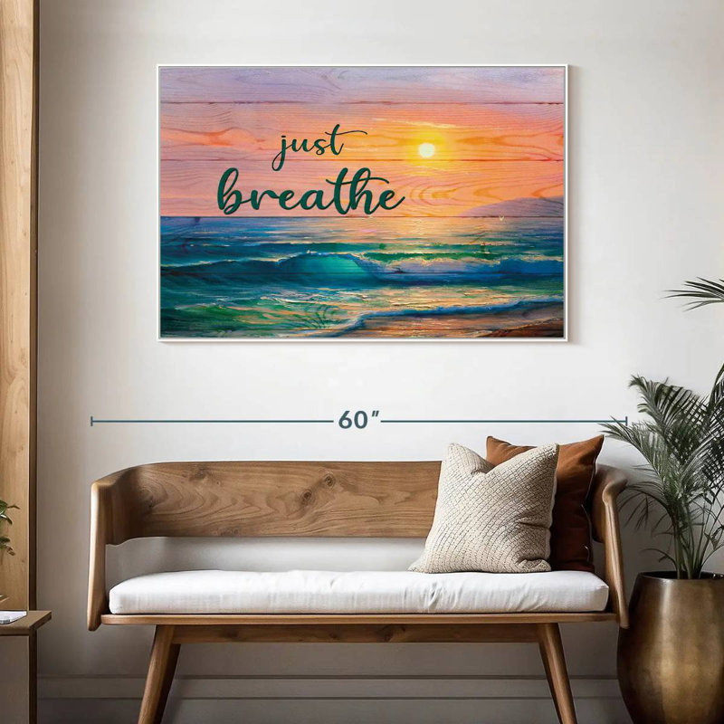 Just Breathe Sunset, 46 po x 31 po, Cadre flottant blanc