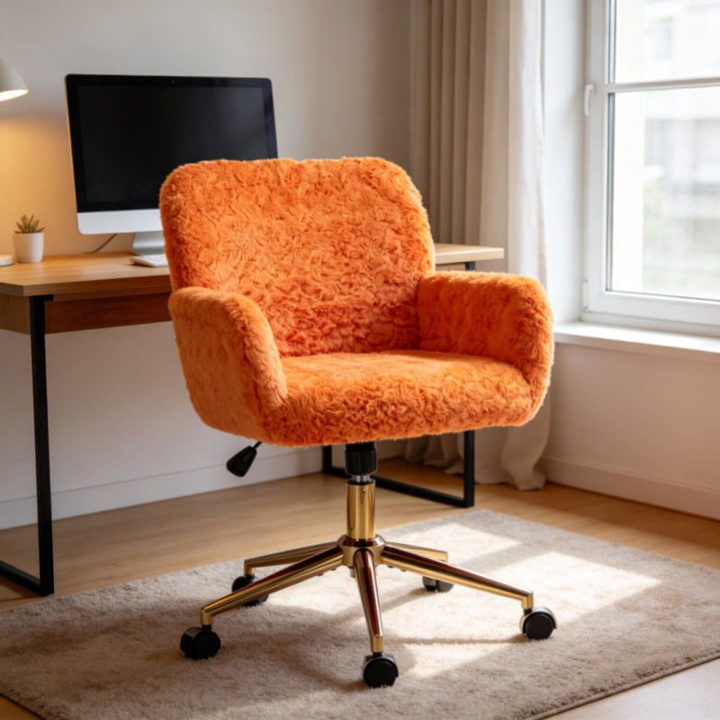 Chaise de bureau moderne en velours avec pivot, Orange