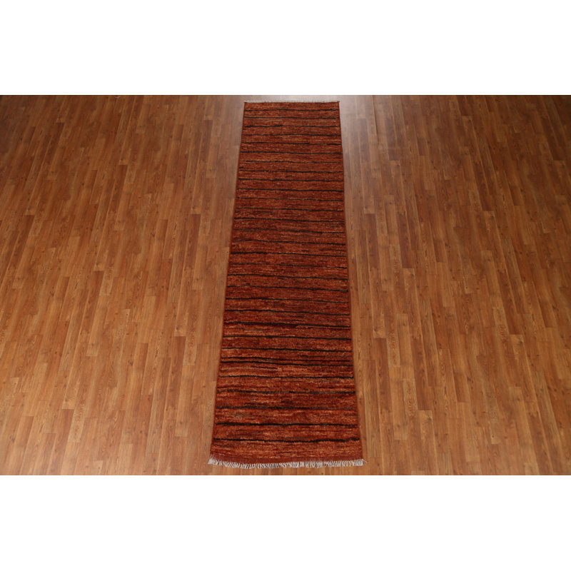 Tapis de couloir orange orange noué à la main 3 x 10