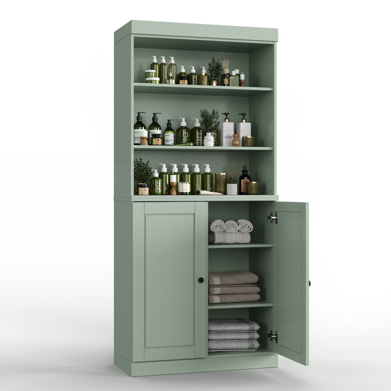 Palace Imports 100% Solid Wood Bathroom Storage Cabinet, Raised Panel Doors, Adjustable Shelves, 32" Wide, 71.5" Tall, Sage
