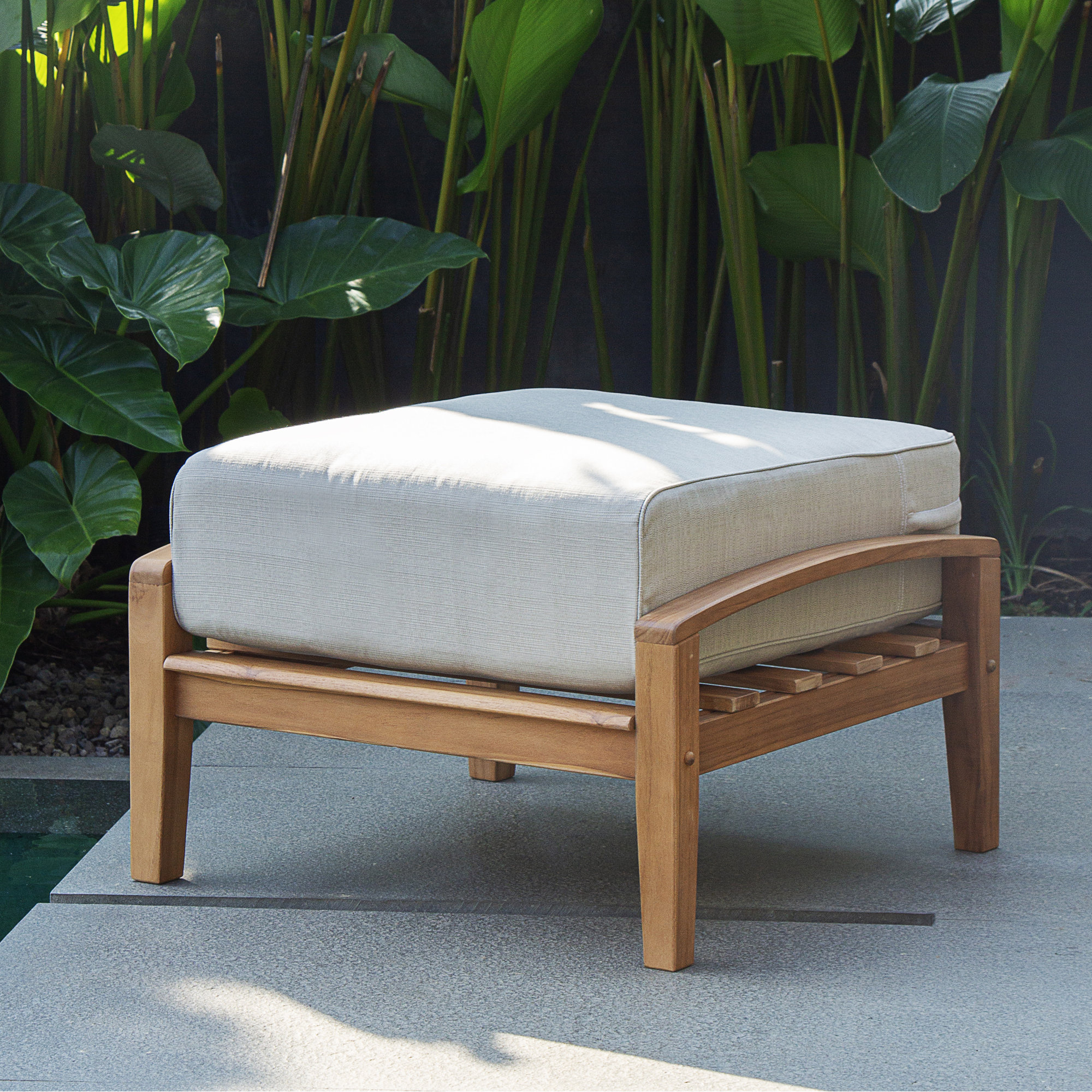 2-Piece Solid Teak Wood Outdoor Conversation Set with Cushions , Beige