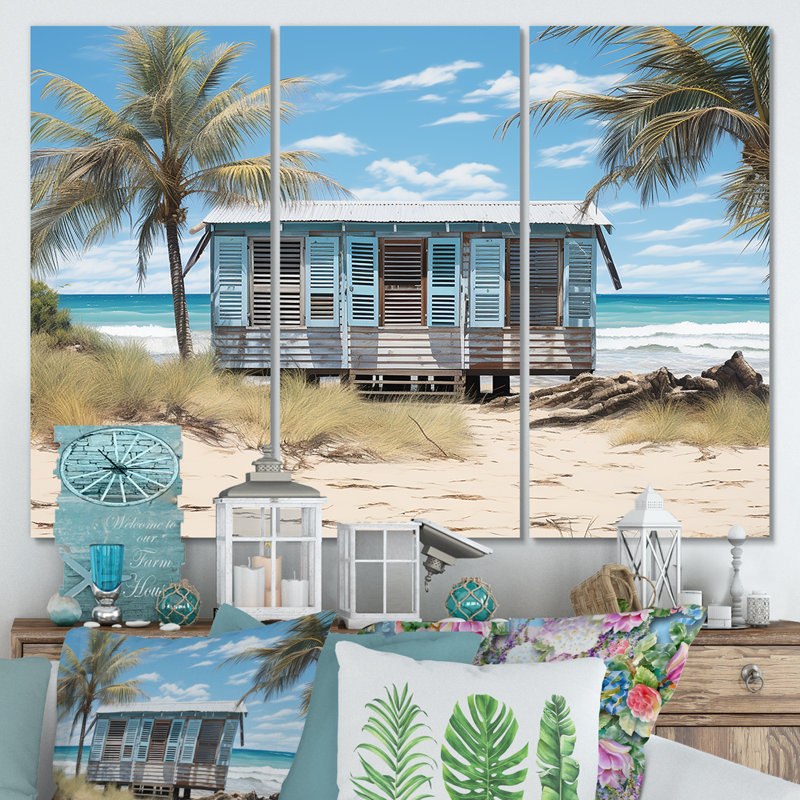 «Beachside Cottage Charm II - Coastal Windows», art mural, Toile tendue, H 32 po x l 48 po x P 1 po