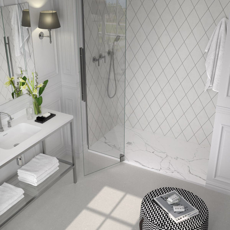 Base de douche 48 x 32, Marbre blanc
