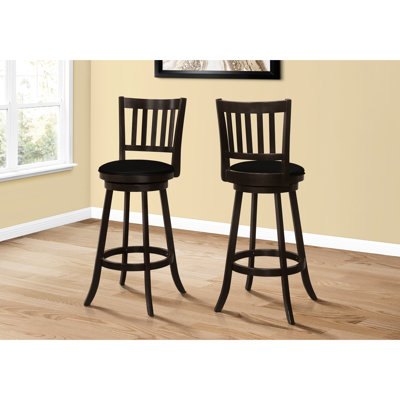 2Pcs Bar Stool , Swivel Functionality, Height, Solid Wood, Black Upholstered , Stylish & Supportive Brown Wood Finish, Upholstery, Elegant Practical
