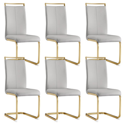 Rheese Modern Faux Leather Cantilever Dining Chairs with Metal Base and Top Handle