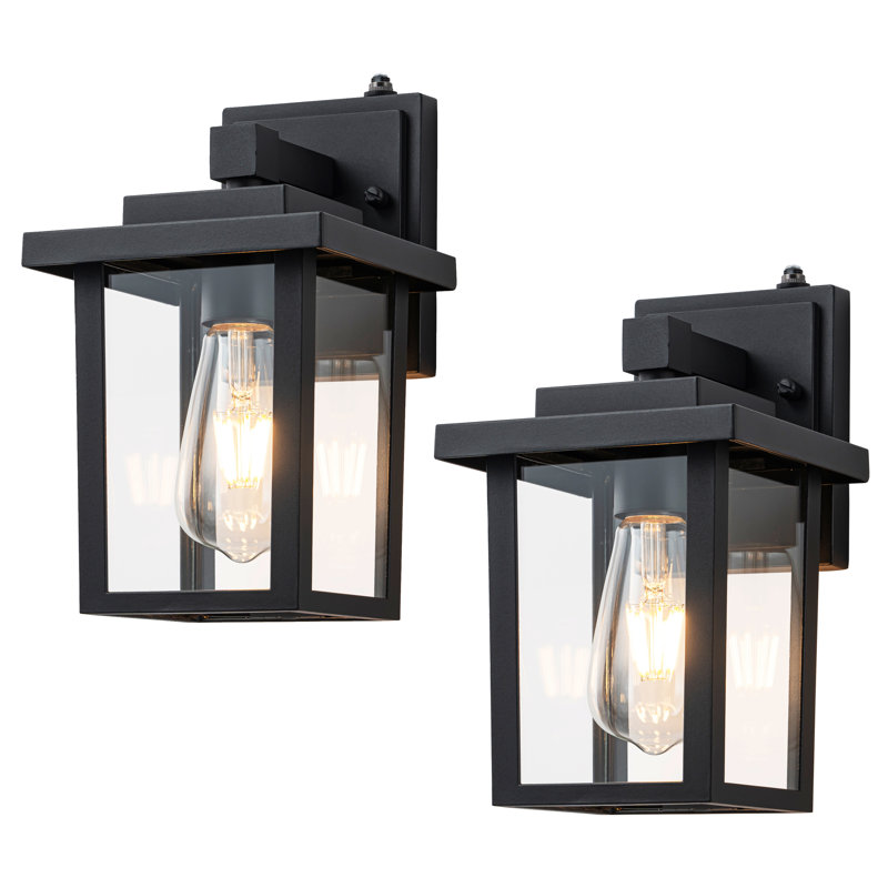  2 Pack Matte Black Dusk To Dawn Outdoor Wall Lights With Clear Glass Shade