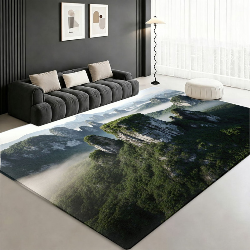 Tapis Misty Mountain Forest Landscape, Rectangle 8 pi 2 po x 5 pi 11 po (250 x 180 cm)