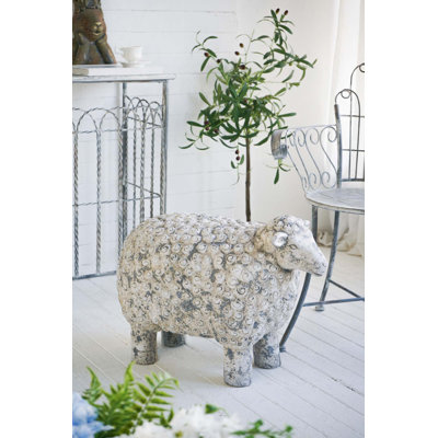 Figurine 1 pièce en forme de mouton au fini blanc patiné et gris