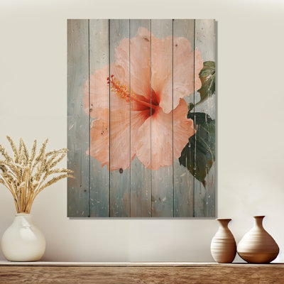 Hibiscus sous la pluie II - Art mural traditionnel sur bois de pin naturel