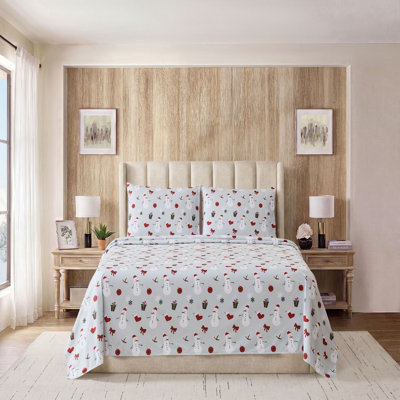 Holiday Printed Flannel Microfiber Sheets Warm and Cozy Extra Deep Pockets, Full - Christmas Snowman