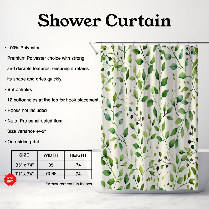 Spring Buds - Rideau de douche Premium, H 74 po x l 71 po