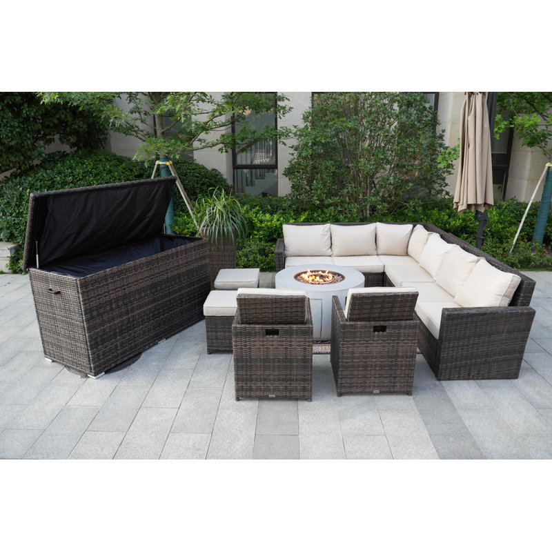 10 - Person Modular Patio Conversation Set with Cushions, Beige
