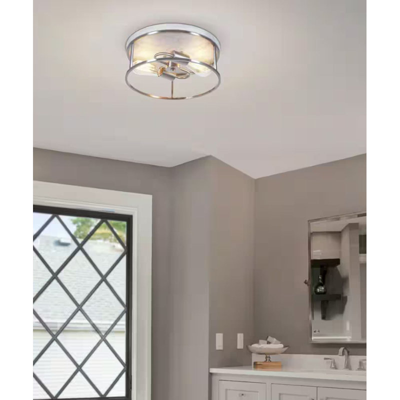 Marshel 13"W 2-Light  with Black Marbled Base Flush Mount Light Fixture, Brushed Nickel