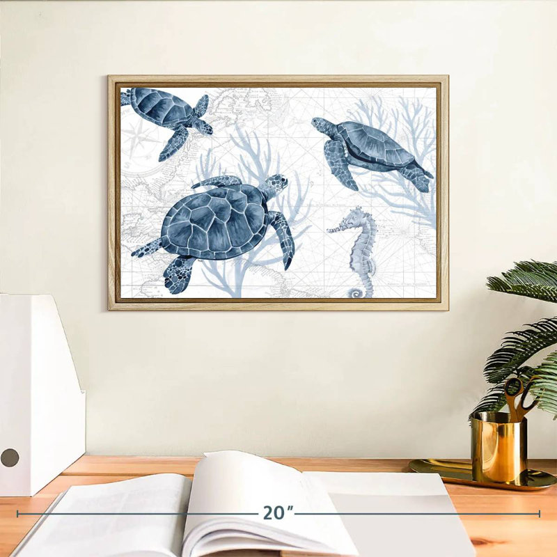 Bleu profond I sur blanc, Cadre flottant en bois naturel, 37 po x 25 po