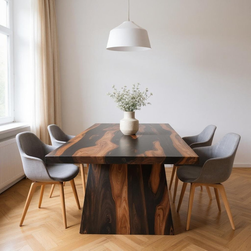 Table de salle à manger 75 "à base de piédestal en bois massif brun