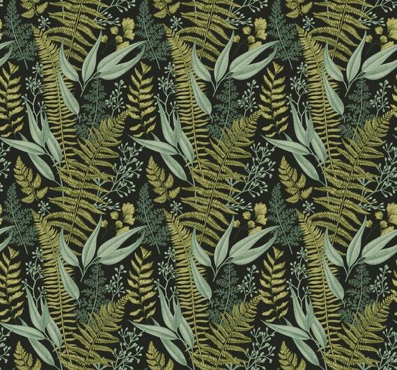 Fern wallpaper with fern leaves butterflies and bee illustrations