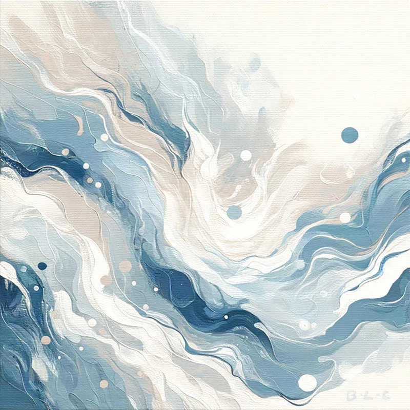 «Celestial Surf - Abstract Nautical Wave», reproduction sur toile dans des tons de bleu doux, H 20 po x l 20 po