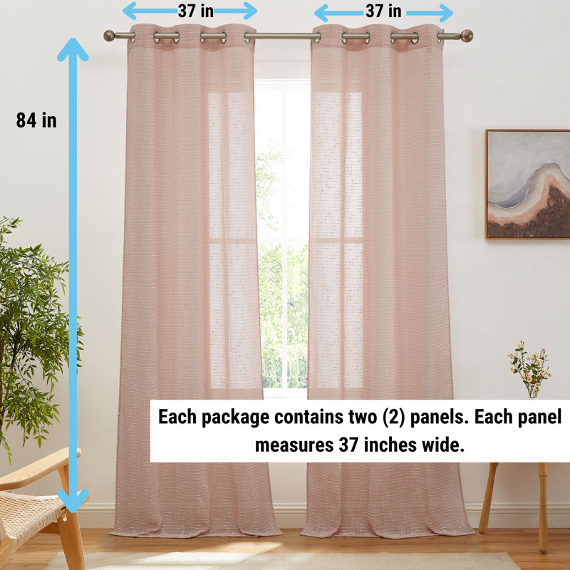Pothos Faux Linen Semi Sheer Light Filtering Grommet Curtains Panels for Bedroom & Living Room, Pair, 37" W x 84" L, Blush