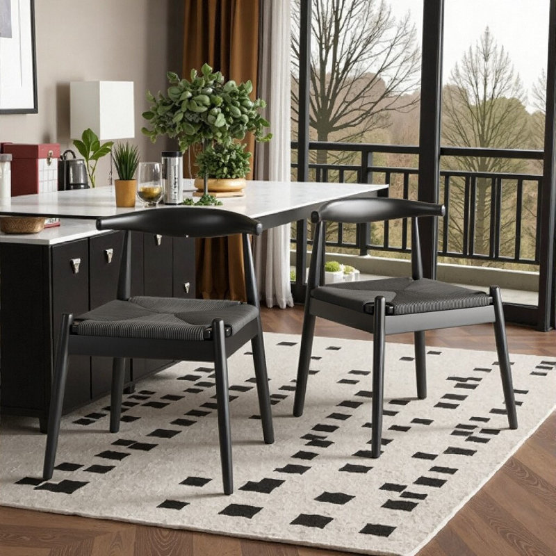  Ensemble de 2 chaises de salle à manger à armature tissée à la main de style Mid-Century en corde de chêne massif KELVIO