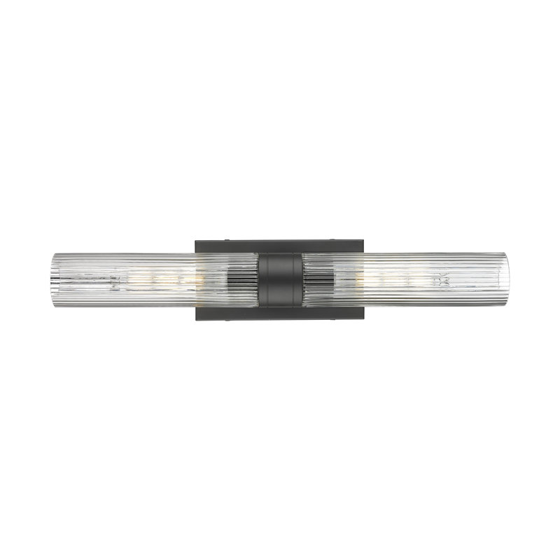 Amalle - 2 Light 11" Wall-mounted Bath Vanity Light, Striped Clear, Matte Black, 3" H x 24" W x 3.88" D