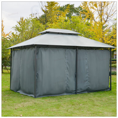 Abri de jardin avec toit ventilé et structure en acier, abri de jardin avec rideaux pour les rassemblements de jardin et de cour