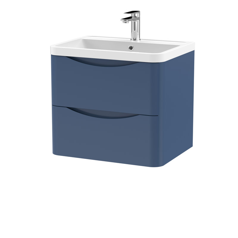 Lunar 600mm Single Bathroom Vanity with Integrated Polymarble Basin, Satin Blue