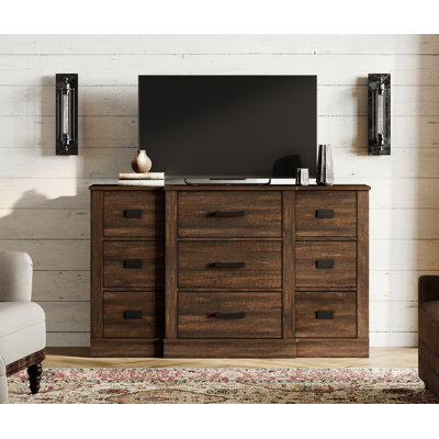 Commode de style campagne moderne en bois 52,5 "avec 9 tiroirs pour enfants Laziza