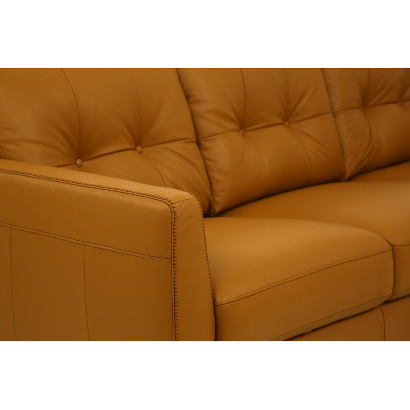 Bove 83" Genuine Leather Flared Arm Sofa, Caramel Faux Leather