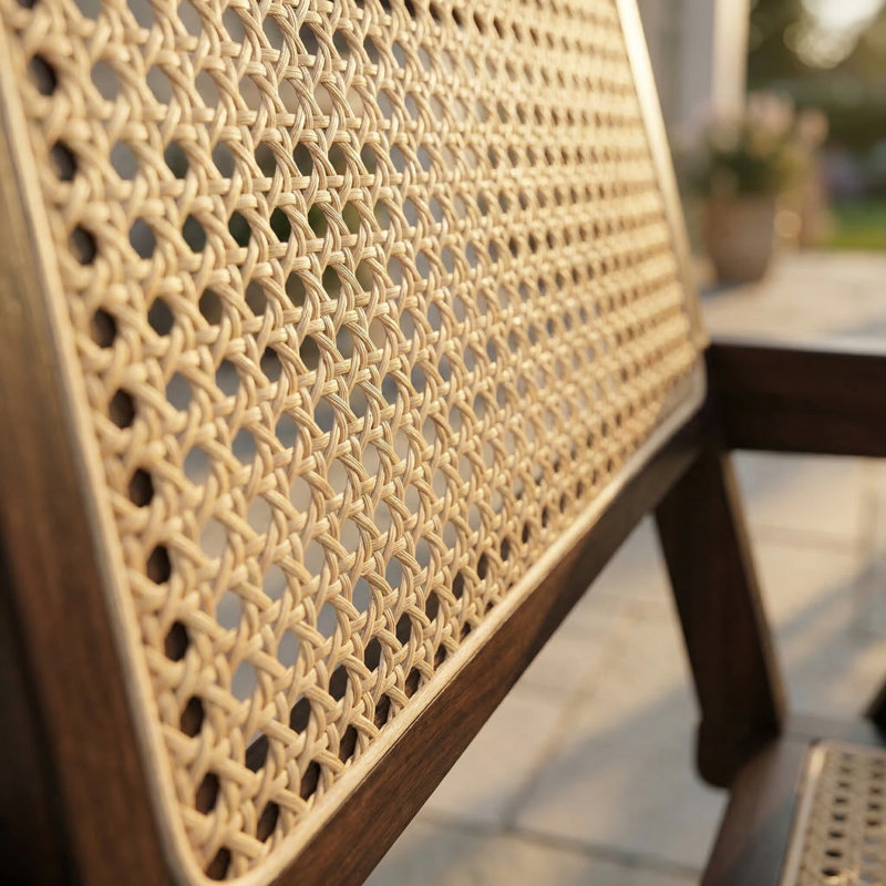 Set Of 2 Rattan Folding Chairs - 440 LBS Capacity, Comfy Armrests, Versatile For Courtyard & Dining Room, Walnut, 2