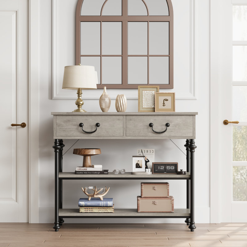 99.1cm Console Table, Grey Wood/Black