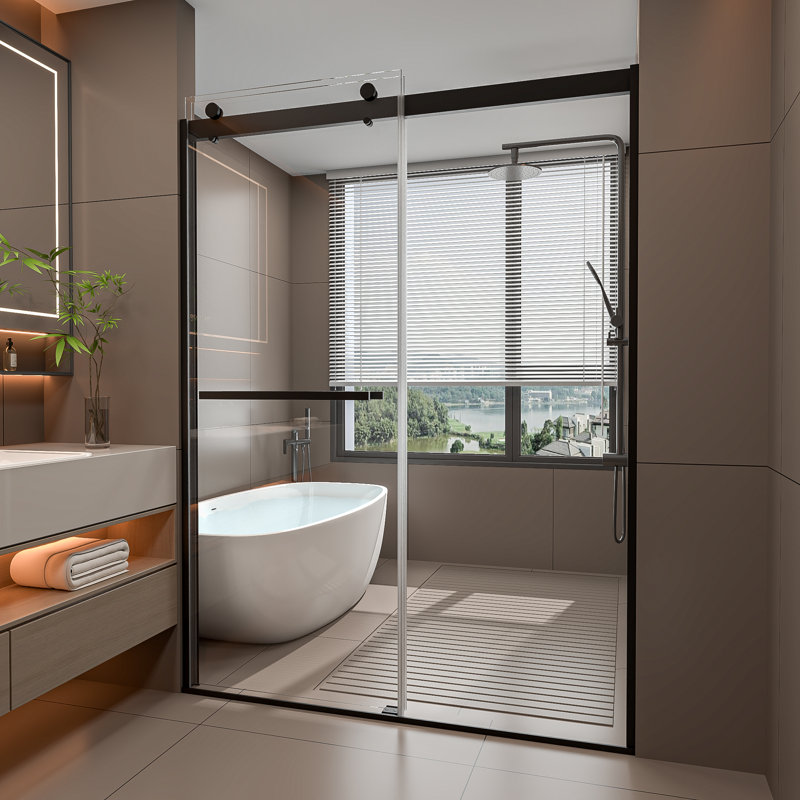 Porte de douche semi-sans cadre à porte coulissante double l 50 po x l 54 po x H 74 po avec verre trempé transparent anti-déflagrant de 5/16 po (8 mm)