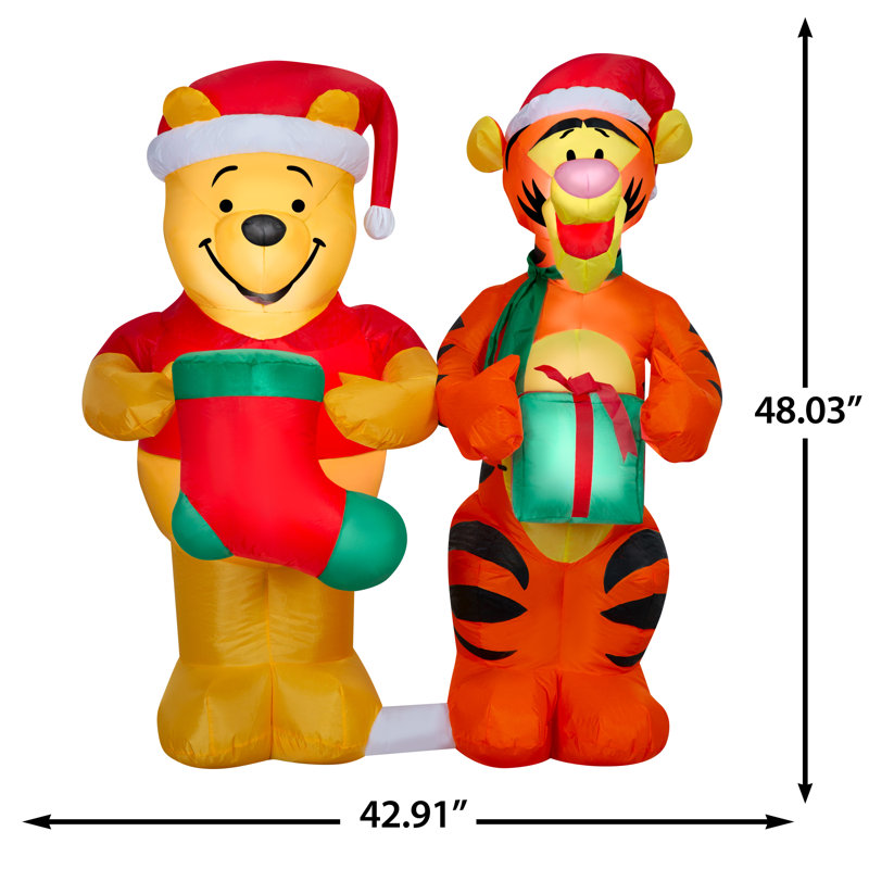 Lumière de Noël Airblown-Winnie l'ourson et le tigre avec scène de cadeau et de bas de Noël-MD-Disney