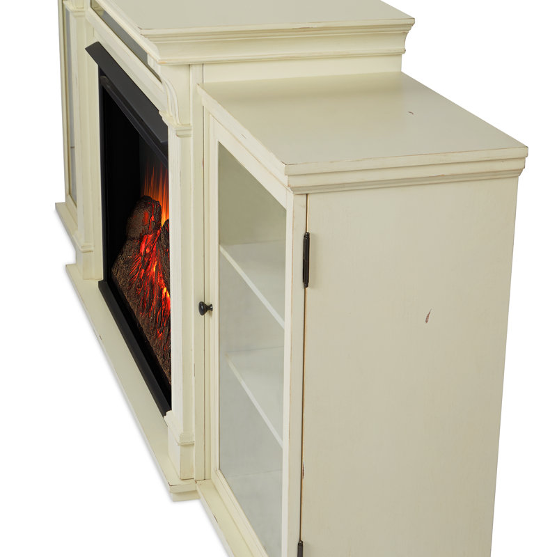 Tracey Grand 83.75'' TV Stand with Fireplace, Distressed White