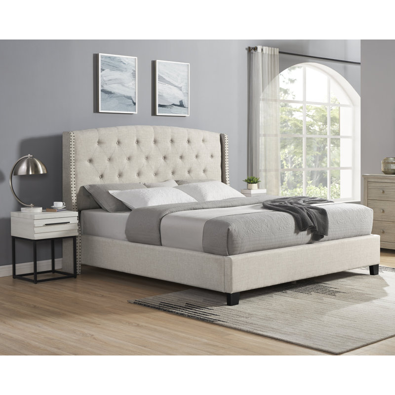 Odeen 3-Piece Bedroom Set, Tan/White Nightstands, Queen
