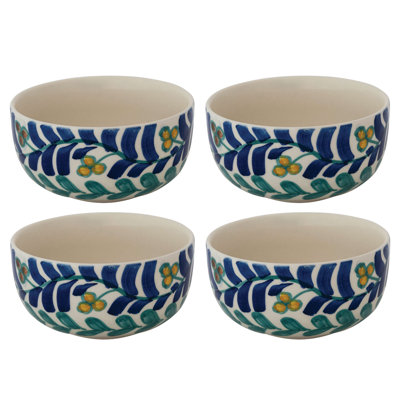 Hand-Painted Stoneware Bowls With Vines Design