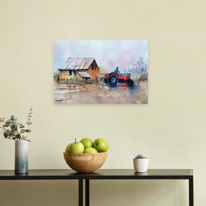 «Rustic Farm Tractor Peaceful Rustic Abstract Landscape Nature», reproduction d'art murale, 12" H x 18" W